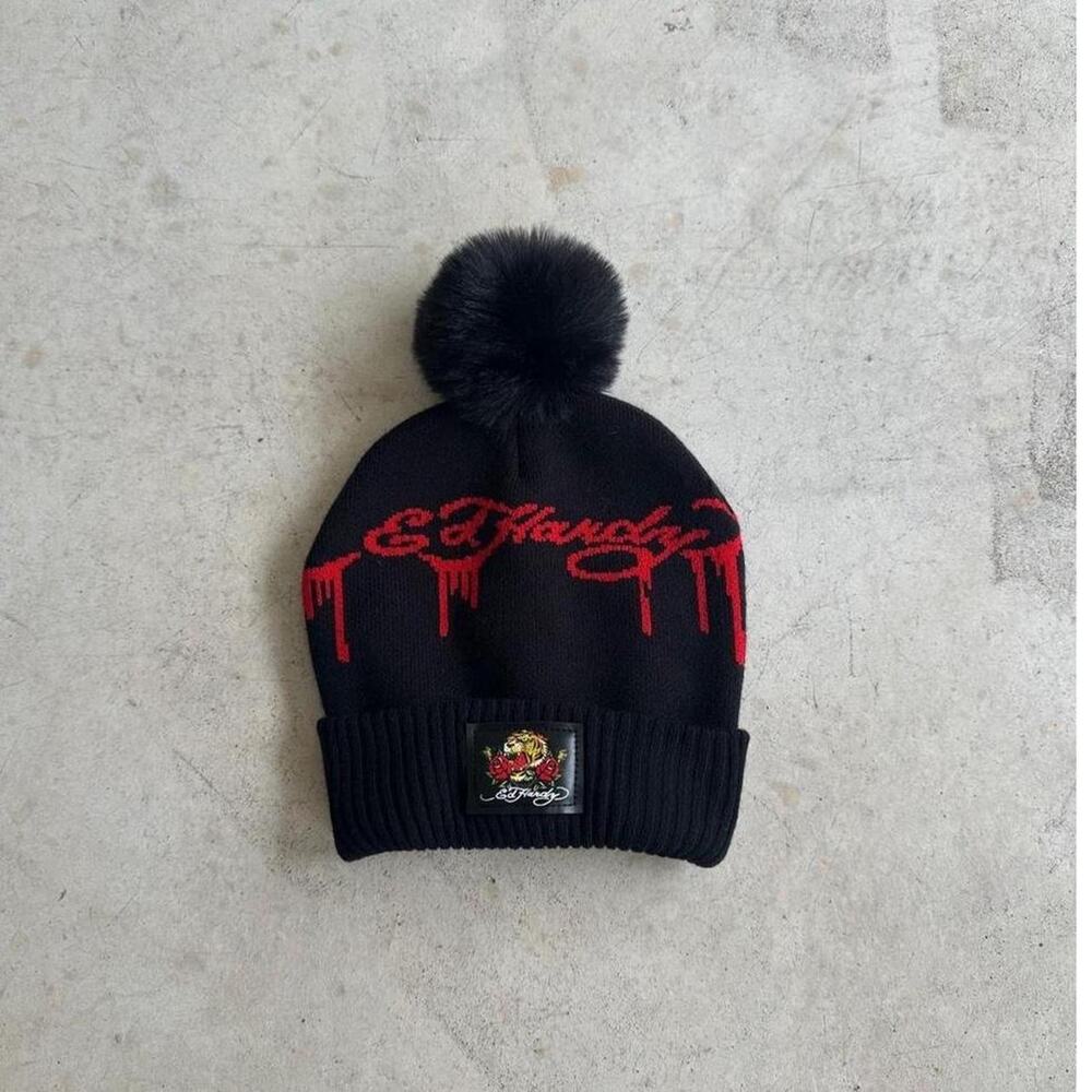 Y2k 2000s Ed Hardy Black Grunge Beanie